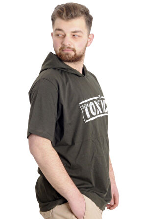 Mode XL Büyük Beden Erkek T-shirt Kapşonlu TOXIC 23119 Haki