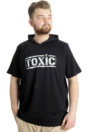 Mode XL Büyük Beden Erkek T-shirt Kapşonlu TOXIC 23119 Siyah
