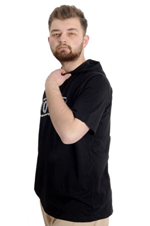 Mode XL Büyük Beden Erkek T-shirt Kapşonlu TOXIC 23119 Siyah