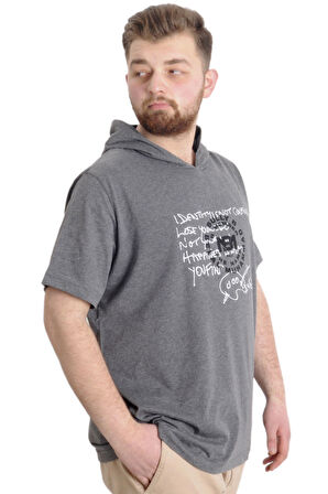 Mode XL Büyük Beden Erkek T-shirt Kapşonlu MUHAMMAD 23120 Antramelanj