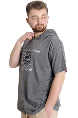 Mode XL Büyük Beden Erkek T-shirt Kapşonlu MUHAMMAD 23120 Antramelanj