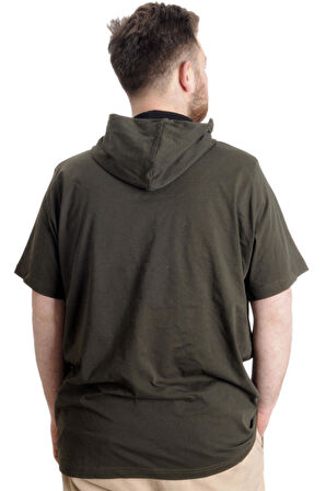 Mode XL Büyük Beden Erkek T-shirt Kapşonlu MUHAMMAD 23120 Haki