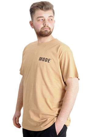 Mode XL Büyük Beden Erkek T-shirt WORLDWIDE 23126 Bej