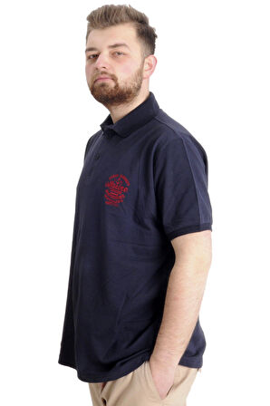 Mode XL Büyük Beden Erkek T-shirt Polo OCEAN JOURNEY 23319 Lacivert