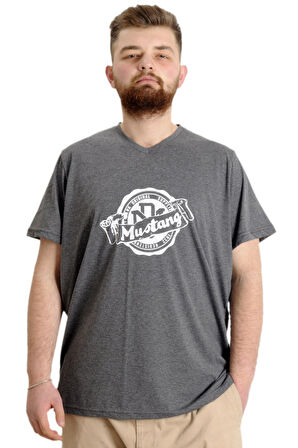Mode XL Büyük Beden Erkek V Yaka T-shirt MUSTANG 23034 Antramelanj