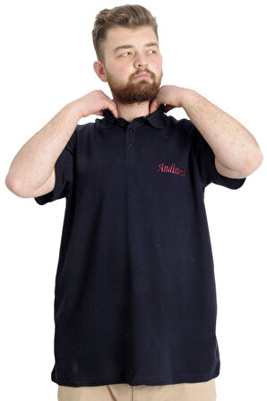 Mode XL Büyük Beden Erkek T-shirt Polo CARPE DIEM 23333 Lacivert