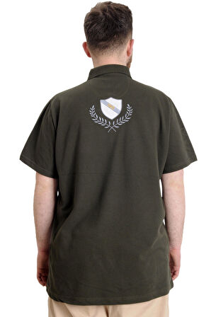 Mode XL Büyük Beden Erkek T-shirt Polo Yaka THREE 23334 Haki