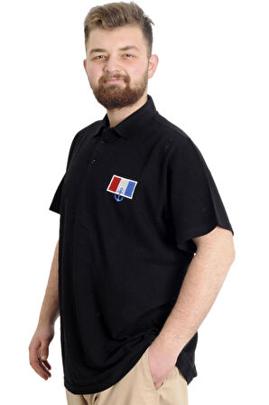 Mode XL Büyük Beden Erkek T-shirt Polo ABSOLUTE DESTINY 23335 Siyah