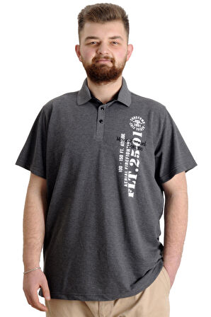 Mode XL Büyük Beden Erkek T-shirt Polo Parçalı FLT 23329 Antramelanj