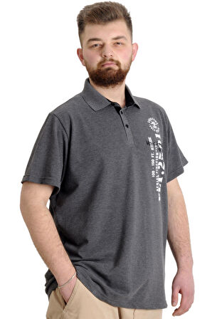 Mode XL Büyük Beden Erkek T-shirt Polo Parçalı FLT 23329 Antramelanj