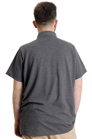 Mode XL Büyük Beden Erkek T-shirt Polo Parçalı FLT 23329 Antramelanj