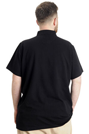 Mode XL Büyük Beden Erkek T-shirt Polo Parçalı FLT 23329 Siyah