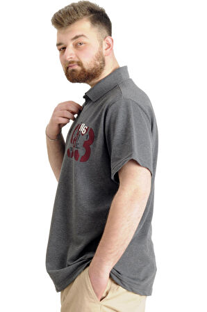 Mode XL Büyük Beden Erkek T-shirt Polo Parçalı LIMITED 23330 Antramelanj