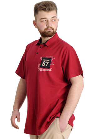 Mode XL Büyük Beden Erkek T-shirt Polo Parçalı NYC 23332 Bordo