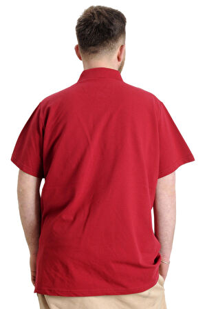 Mode XL Büyük Beden Erkek T-shirt Polo Parçalı NYC 23332 Bordo