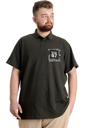 Mode XL Büyük Beden Erkek T-shirt Polo Parçalı NYC 23332 Haki