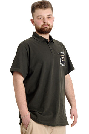 Mode XL Büyük Beden Erkek T-shirt Polo Parçalı NYC 23332 Haki