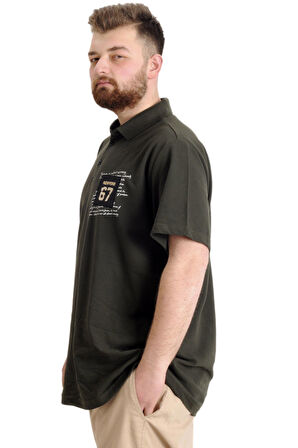 Mode XL Büyük Beden Erkek T-shirt Polo Parçalı NYC 23332 Haki