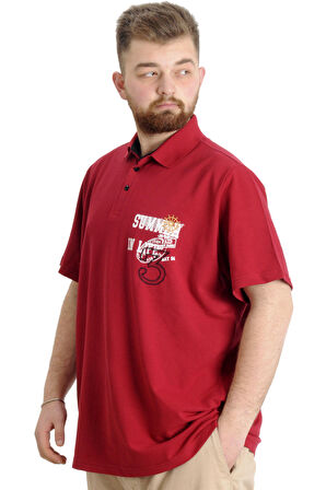 Mode XL Büyük Beden Erkek T-shirt Polo Parçalı SUMMER 23331 Bordo
