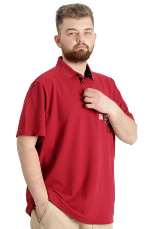 Mode XL Büyük Beden Erkek T-shirt Polo Parçalı SUMMER 23331 Bordo