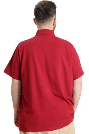 Mode XL Büyük Beden Erkek T-shirt Polo Parçalı SUMMER 23331 Bordo