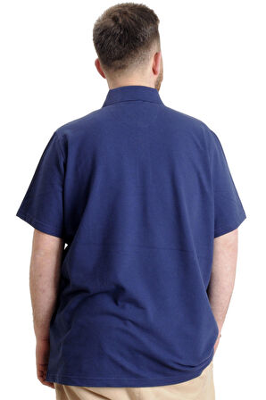 Mode XL Büyük Beden Erkek T-shirt Polo Parçalı SUMMER 23331 İndigo