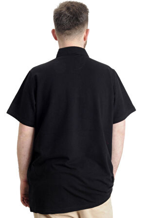 Mode XL Büyük Beden Erkek T-shirt Polo Parçalı SUMMER 23331 Siyah