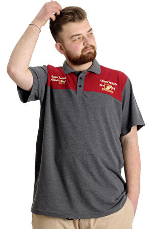 Mode XL Büyük Beden Erkek T-shirt Polo CHNGYRMD 23328 Antramelanj