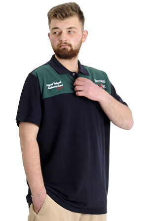 Mode XL Büyük Beden Erkek T-shirt Polo CHNGYRMD 23328 Lacivert
