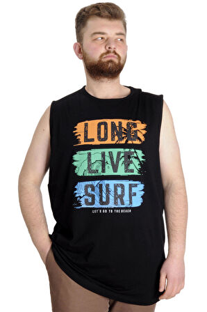Mode XL Büyük Beden Erkek Atlet LONG LIVE SURF 23009 Siyah