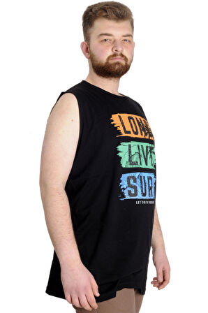 Mode XL Büyük Beden Erkek Atlet LONG LIVE SURF 23009 Siyah