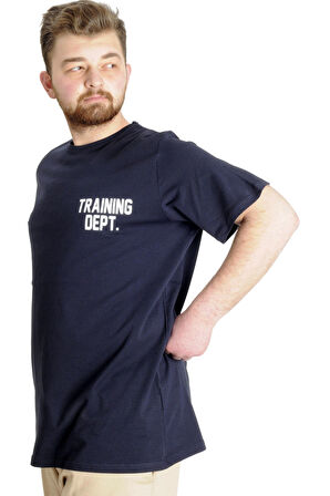 Mode XL Büyük Beden Erkek T-shirt TRAINING DEPT 23128 Lacivert