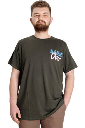 Mode XL Büyük Beden Erkek T-shirt GAME OVER 23130 Haki