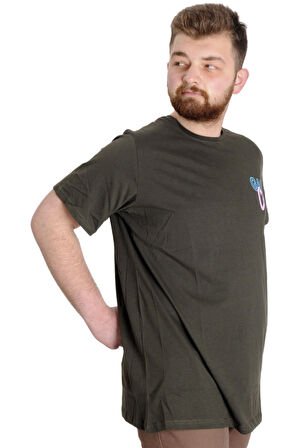 Mode XL Büyük Beden Erkek T-shirt GAME OVER 23130 Haki