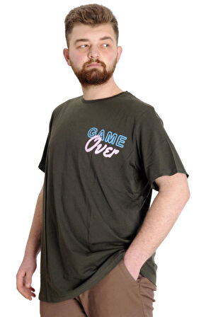 Mode XL Büyük Beden Erkek T-shirt GAME OVER 23130 Haki