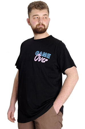 Mode XL Büyük Beden Erkek T-shirt GAME OVER 23130 Siyah