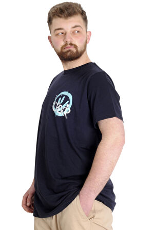 Mode XL Büyük Beden Erkek T-shirt FOREVER 23138 Lacivert