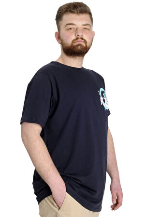 Mode XL Büyük Beden Erkek T-shirt FOREVER 23138 Lacivert