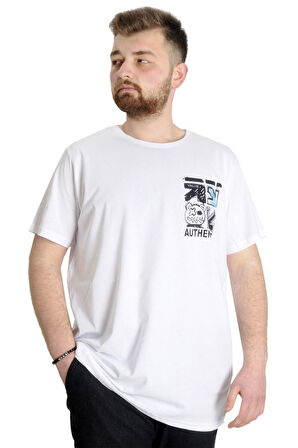Mode XL Büyük Beden Erkek T-shirt AUTHENTIC 23140 Beyaz