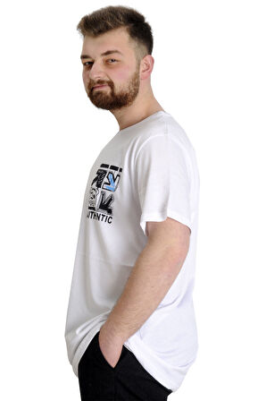 Mode XL Büyük Beden Erkek T-shirt AUTHENTIC 23140 Beyaz