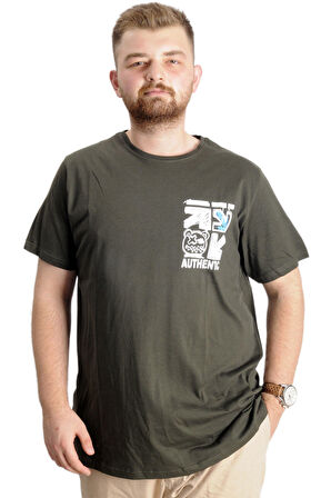 Mode XL Büyük Beden Erkek T-Shirt Bis Yaka Authentic 23140 Haki