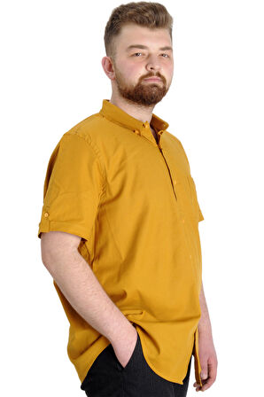 Mode XL Büyük Beden Erkek Gömlek Gabardin Kısa Kol Tek Cep 23302 Hardal