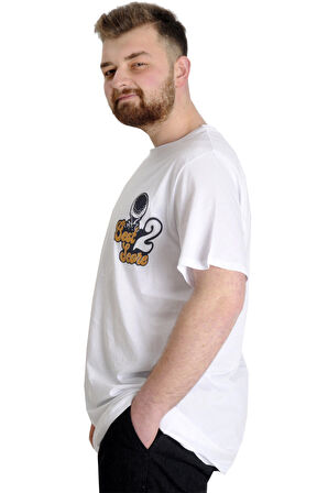 Mode XL Büyük Beden Erkek T-shirt BEST SCORE 23134 Beyaz