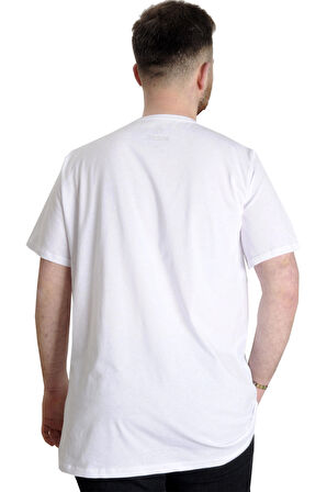Mode XL Büyük Beden Erkek T-shirt BEST SCORE 23134 Beyaz