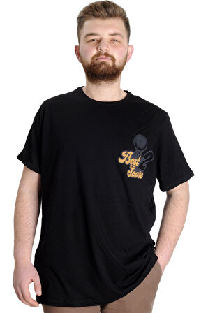 Mode XL Büyük Beden Erkek T-shirt BEST SCORE 23134 Siyah