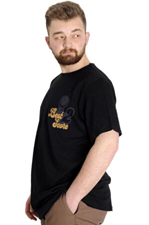 Mode XL Büyük Beden Erkek T-shirt BEST SCORE 23134 Siyah