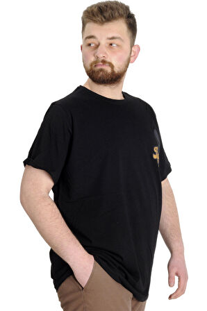 Mode XL Büyük Beden Erkek T-shirt BEST SCORE 23134 Siyah