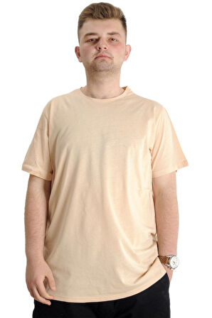 Mode XL Büyük Beden Erkek Tshirt Bisiklet Yaka Basic 20031 Bej