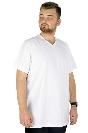 Mode XL Büyük Beden Erkek Tshirt V Yaka Basic 20032 Beyaz