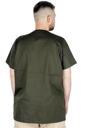 Mode XL Büyük Beden Tshirt V Yaka 20032 Haki